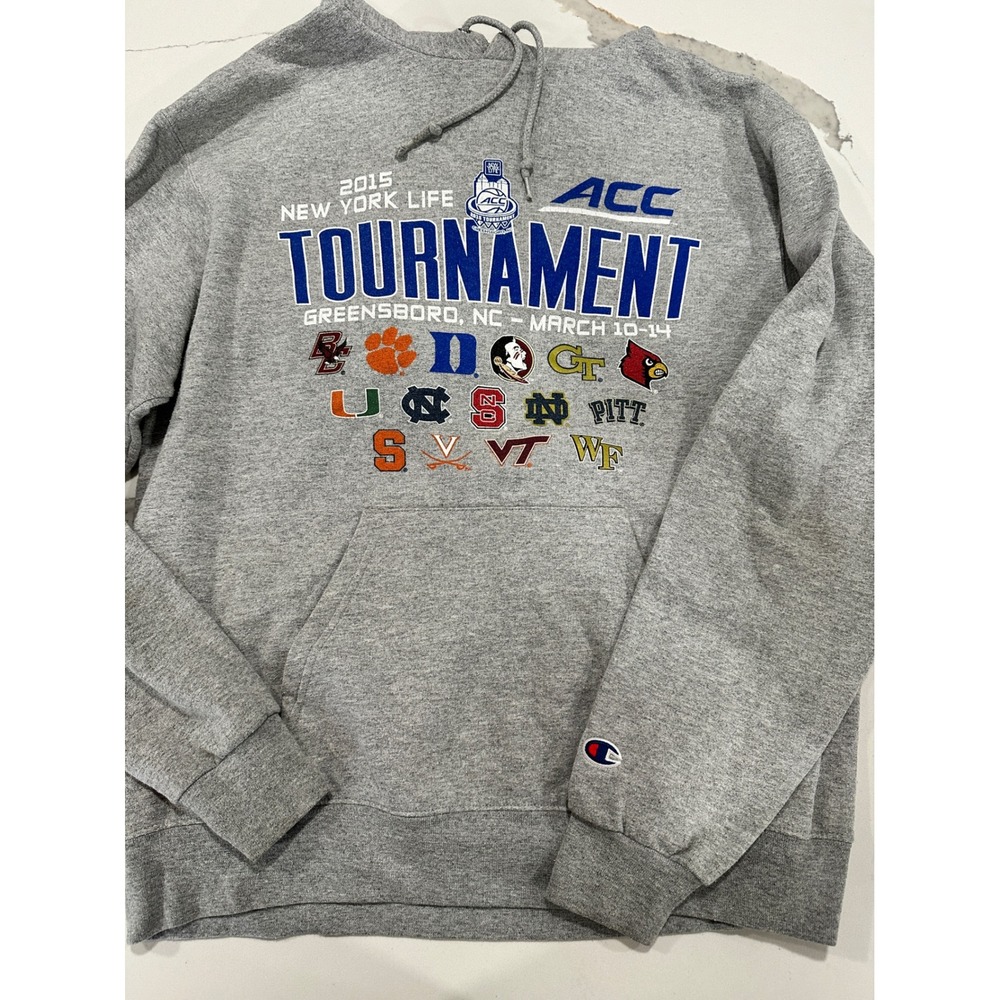 Champion ACC Tournament 2015 Basketball NC Mens Gray Hoodie Sweatshirt Size M
